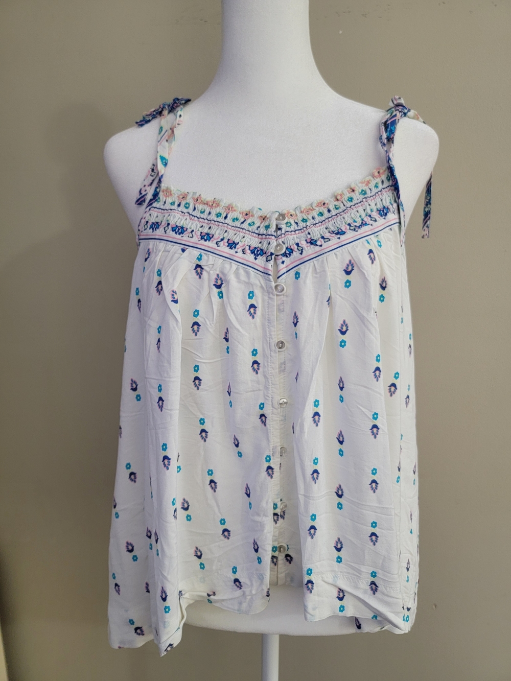 Hollister White Boho Printed Tie-Shoulder Camisole Size M